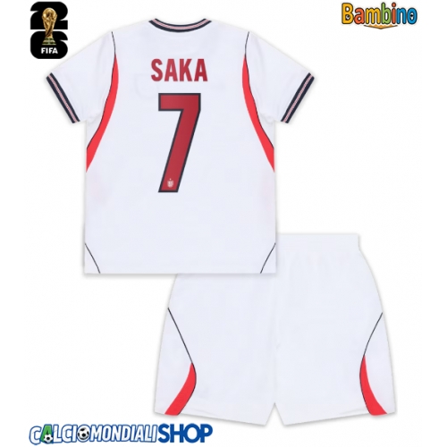 Maglie da calcio Inghilterra Bukayo Saka #7 Prima Maglia Bambino Mondiali 2026  Manica Corta + Pantaloni corti)